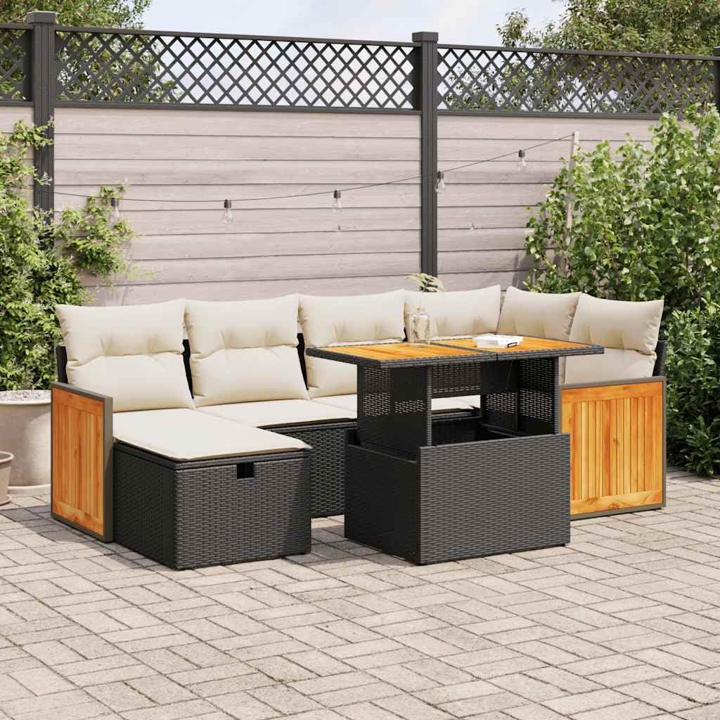 Black PE Rattan Large Garden Sofa Set 8-Piece with Hidden Storage and Adjustable Height for Patio Backyard Terrace Outdoor Seating Furniture