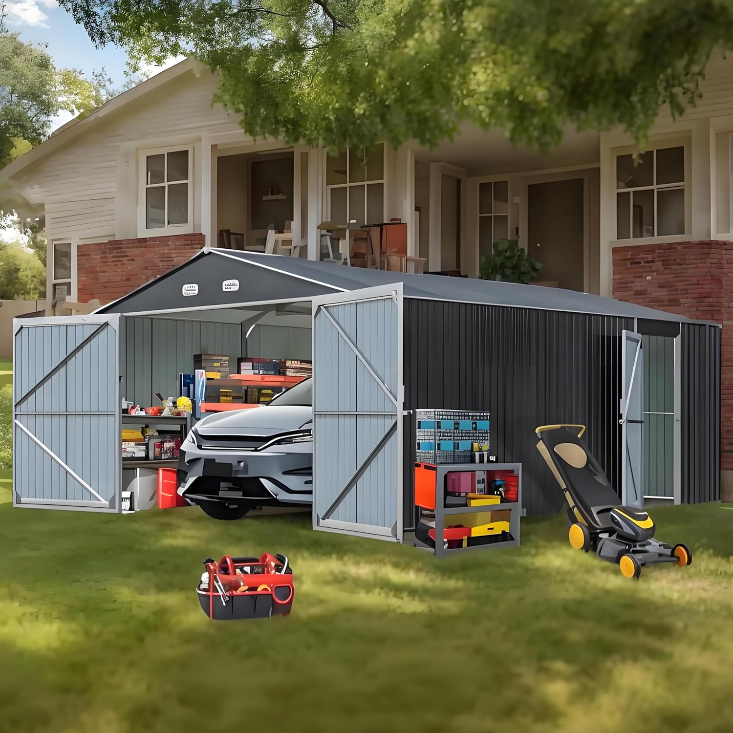 Shed and Outdoor Storage Large 20X13ft, Metal Garage with Window, for Truck, Car, Lawnmower