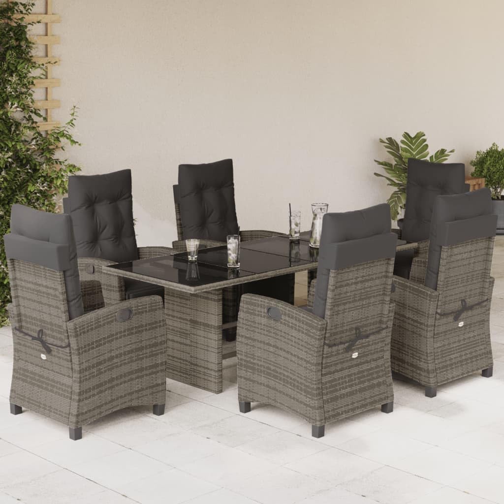 7 Piece Patio Dining Set with Cushions Gray Poly Rattan Garden Furniture