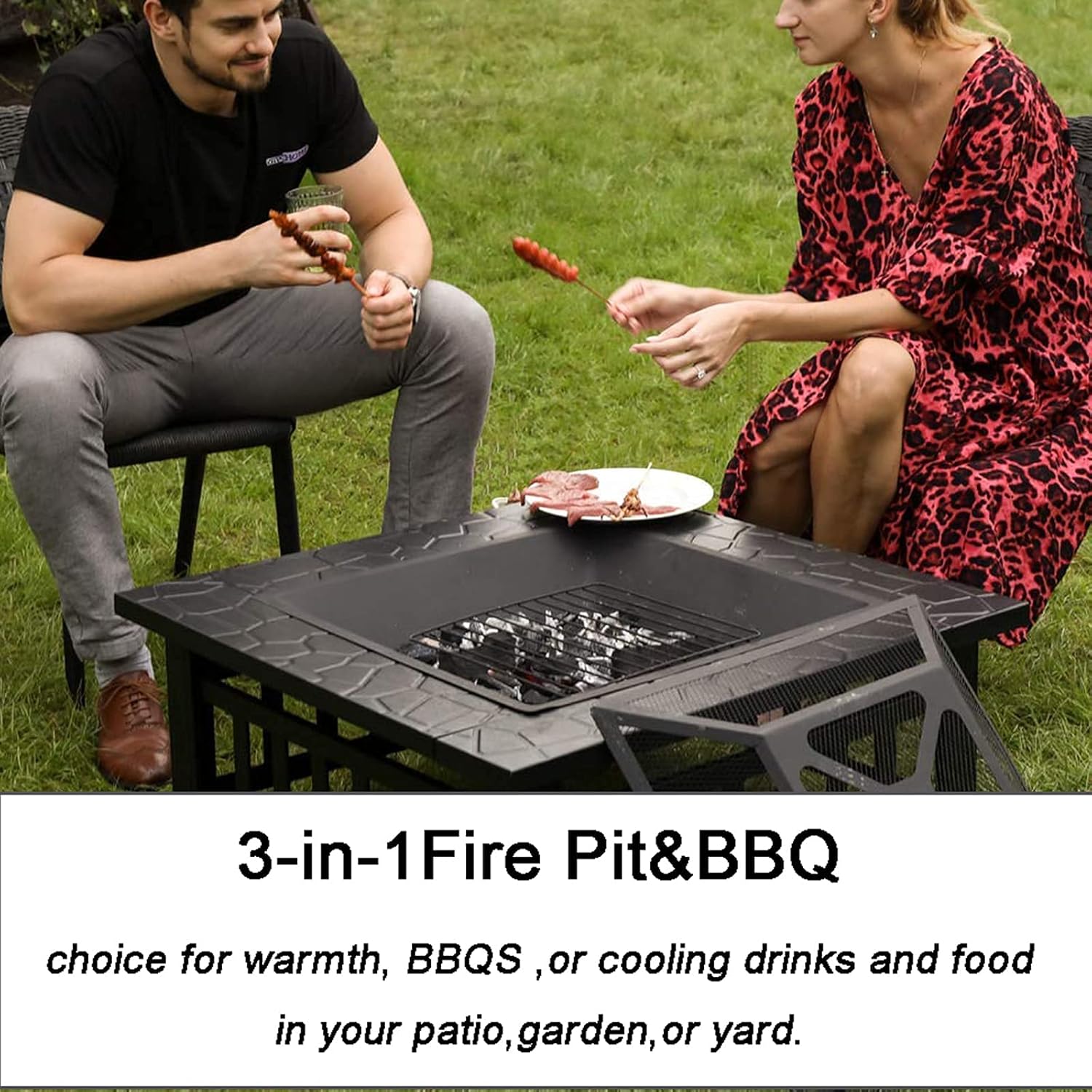 Fire Pit Outdoor Wood Burning fire Pit, fire Pit with Dome Screen and Poker, Terrace Barbecue Cooking fire Pit