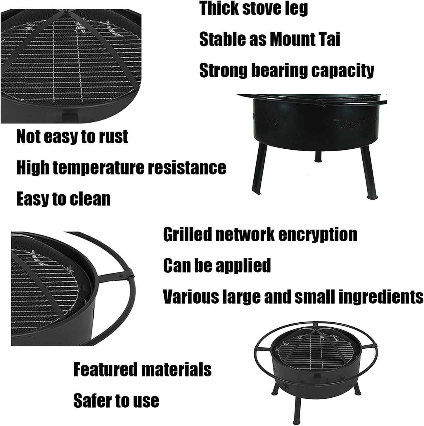 Outdoor Wood Burning Pits, Portable Firepit, Round Bonfire Wood Burning Patio & Backyard Firepit for Outside with Cooking BBQ Grill