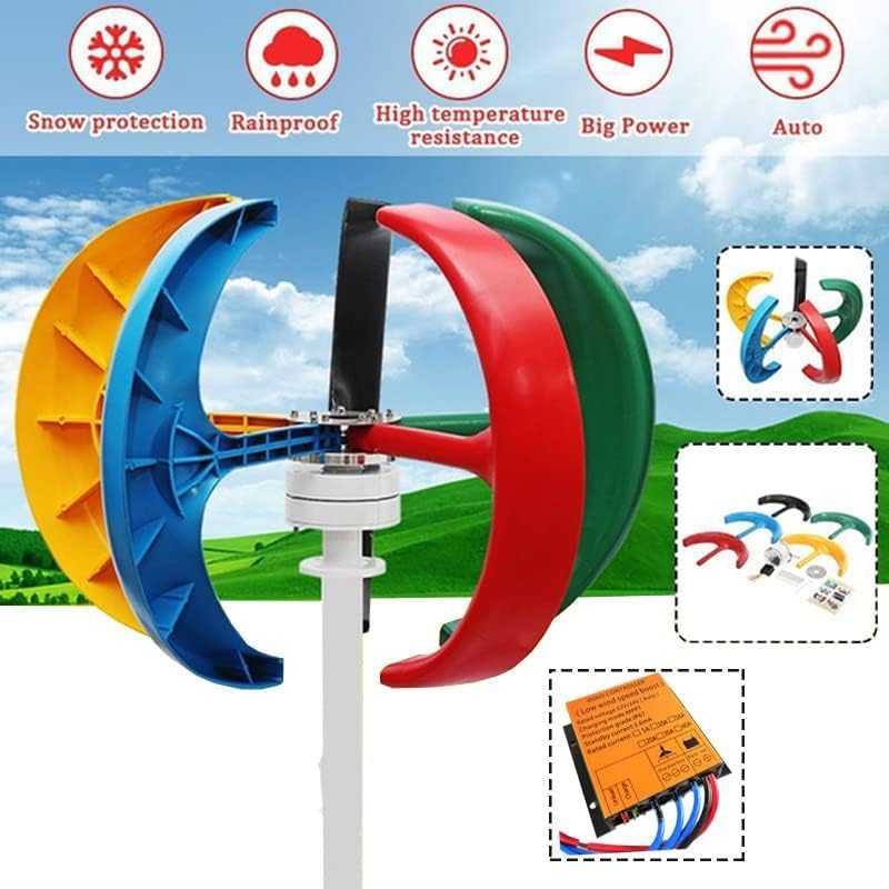 CHRISK Low Noise Vertical Wind Turbine Generator, 8000W 3 Phase 5 Blades Home Use Wind Turbine Low Noise for Garden Home