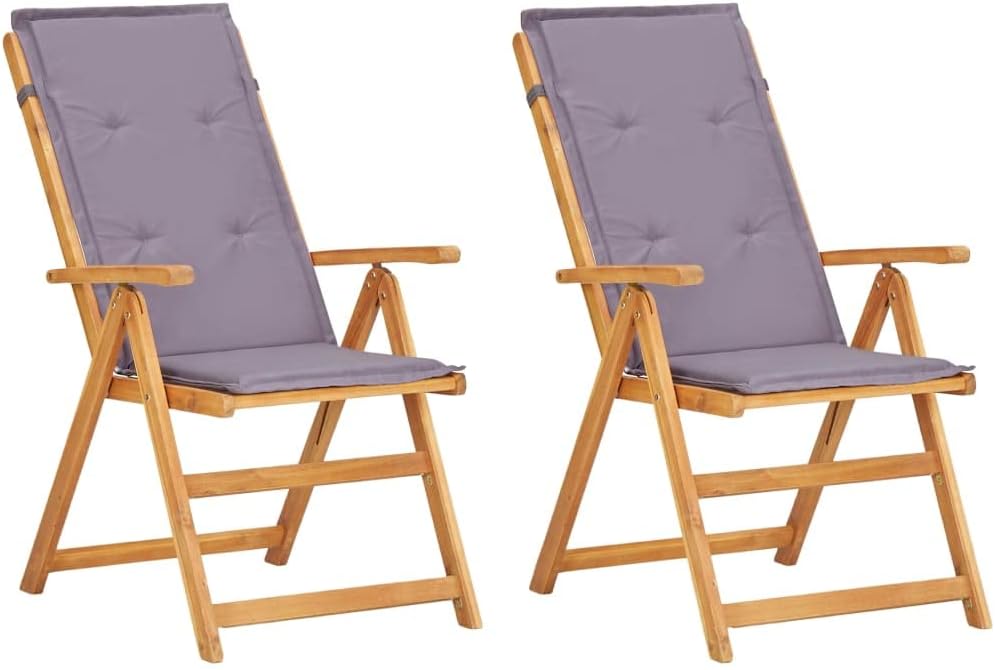 Reclining Patio Chairs 2 pcs Brown Solid Acacia Wood,Luxurious Acacia Wood Reclining Patio Chair Set for Unparalleled Comfort and Style Outdoor Furniture, Outdoor Chairs, Grey