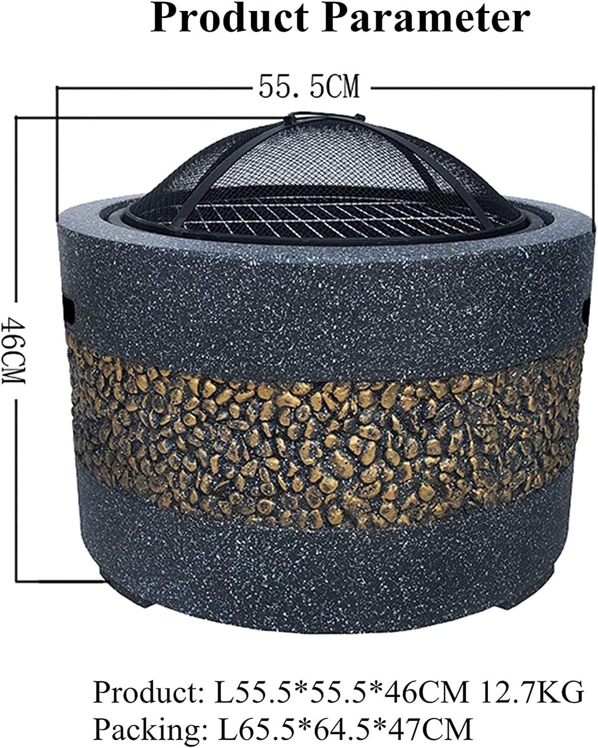 Courtyard Heating Stove, Charcoal Grill, Barbecue Grill, Round Fire Pit Grill, Wood-Burning Grill, Outdoor Grill Brazier, with Mesh Screen