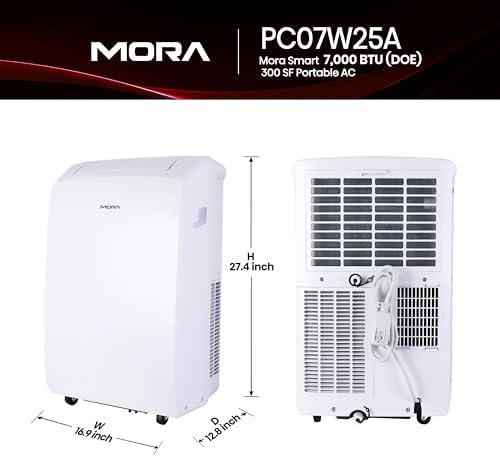 Mora Mora by Hisense Smart 7,000 BTU (DOE), 10,300 BTU (ASHRAE), 300 SF Portable AC, 3 Operating Modes (Cool, Dry, Fan), Remote and Window Vent Installation Kit Included, Goole Home & Alexa Support