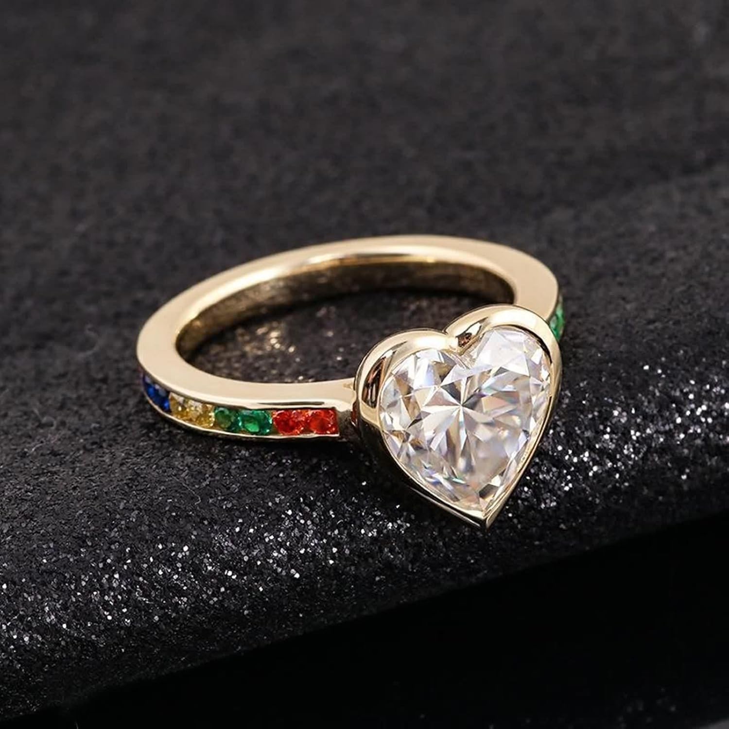 Heart Ring Jewelry, Promise Rings Moissanite Accessories 9K Yellow Gold for Engagement Wedding