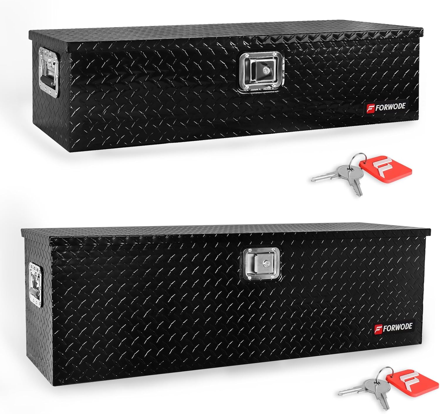 FORWODE 39 Inch and 48 Inch Truck Bed Tool Box, Aluminum Heavy Duty Trailer Tool Box for Pickup Truck Bed RV, Toolbox Storage box with Handle and Lock - Black