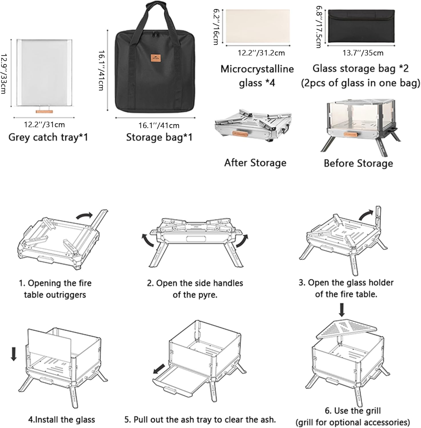 Naturehike Portable Wood Burning Fire Pit, Lightweight Collapsible Small Firepits for Outdoor & Indoor, Campfire with Microcrystalline Glass for Winter Family Party, Camping (Fire Pit)