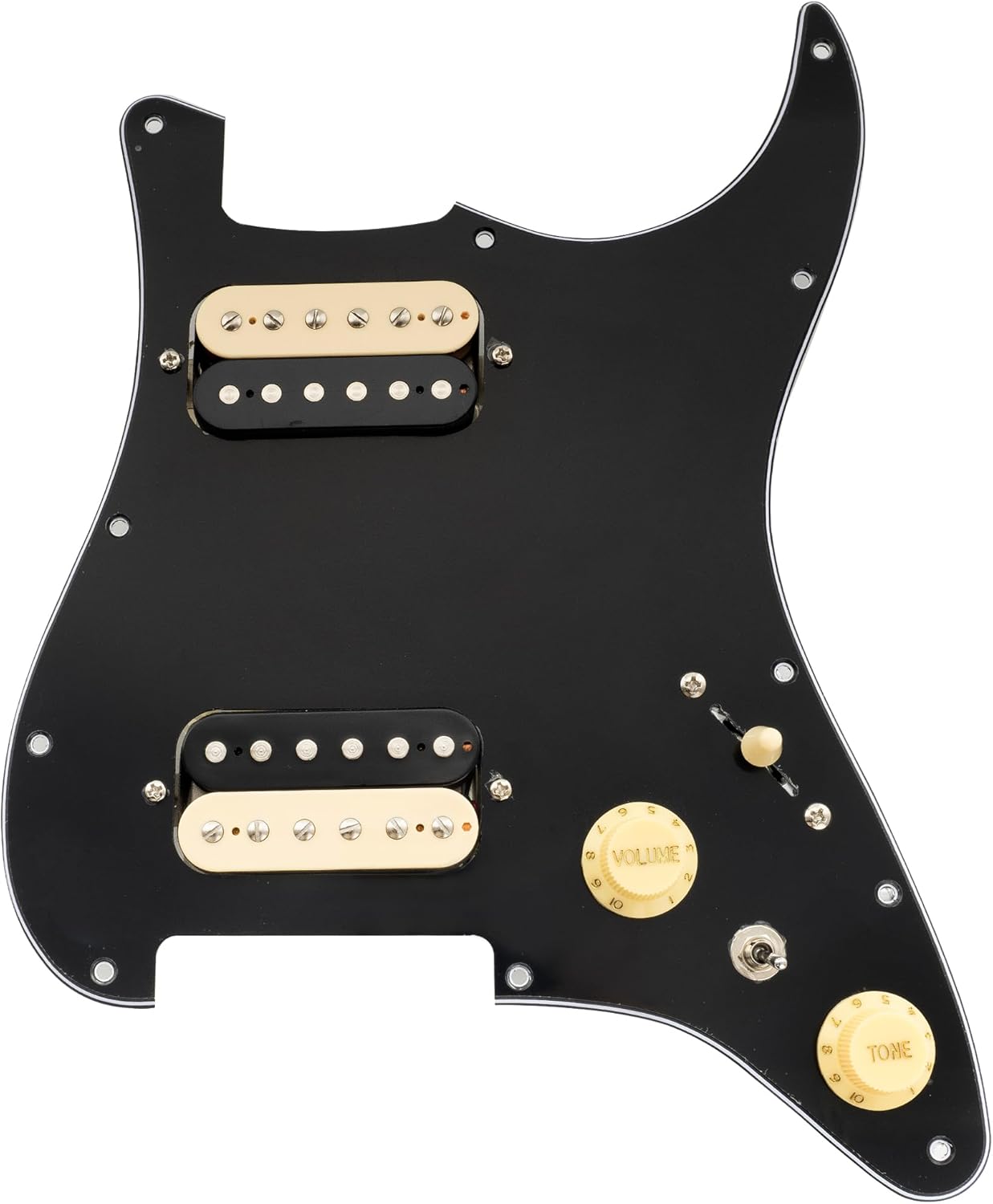 Musiclily Pro-SE ST-HH-OMHA Pre-wired Pickguard with Alnico 5 Humbuckers Mini Toggle Switch for Strat Style Electric Guitar, 3Ply Black with Zebra Pickup