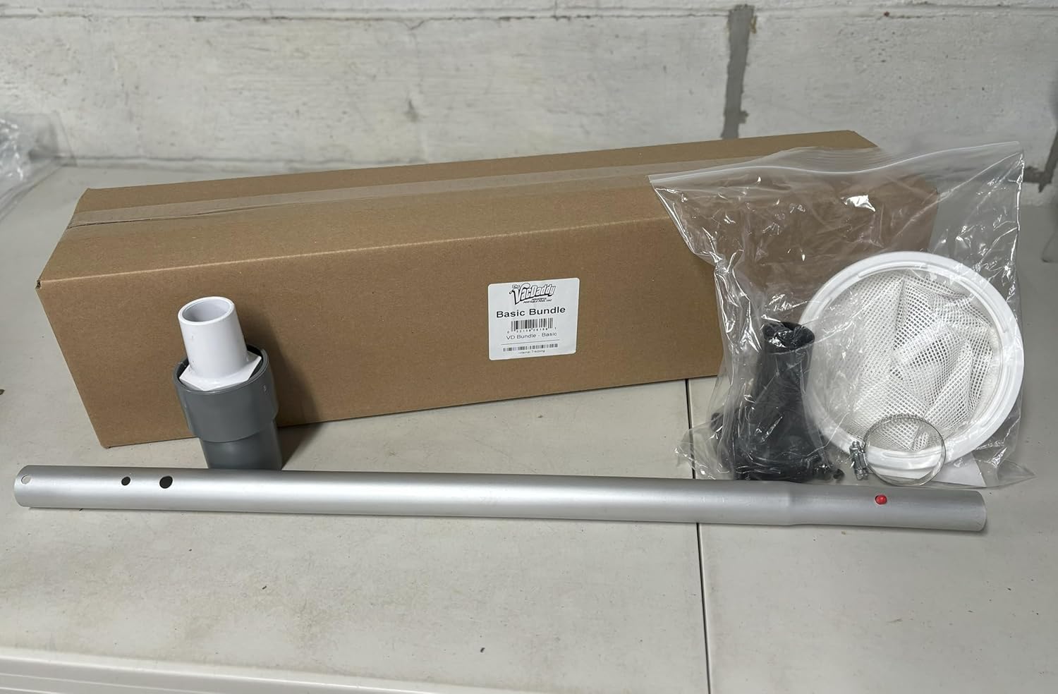 The VacDaddy Basic Bundle Accessory kit with V2W Kit, Aluminum Adapter Pole and Shallow Water Adapter for Pool Vacuum