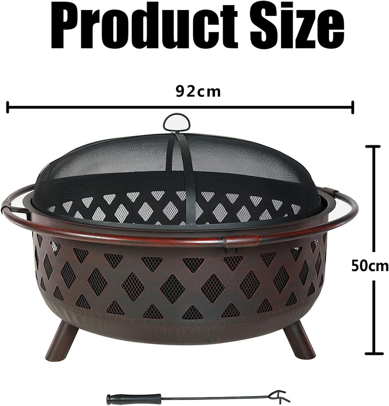 Outdoor Fire Pit Garden Fire Pit, Large Bonfire Wood Burning Patio & Backyard Round Firepit for Outside with Spark Screen and Poker, Great for Outdoor and Patio Grill Barbecue Rack