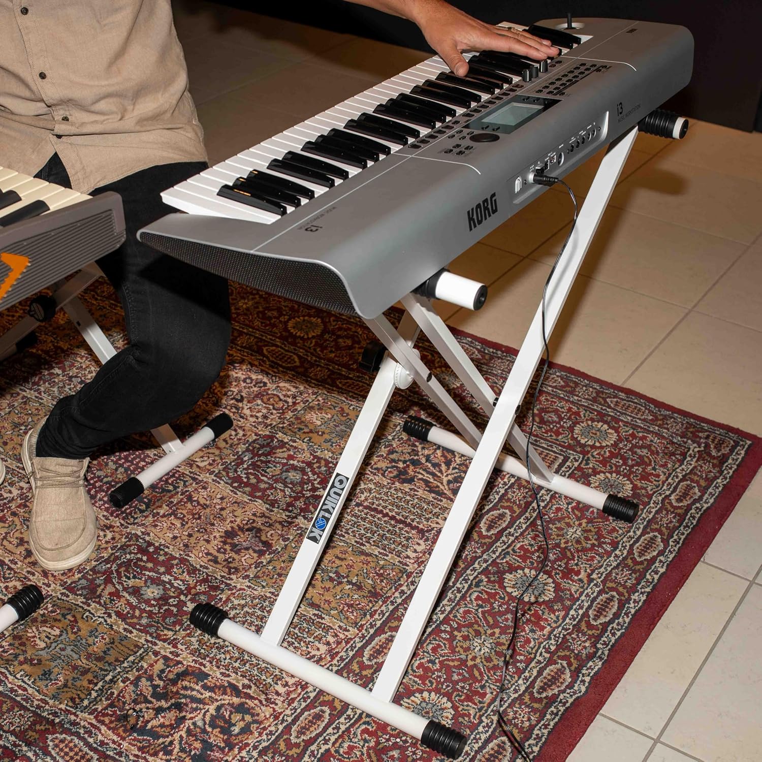 QUIK LOK - T20-WH-BB Keyboard Support X White, Double X Keyboard Stand, Base Depth 46 cm, Depth of Supports 35.8 cm, White