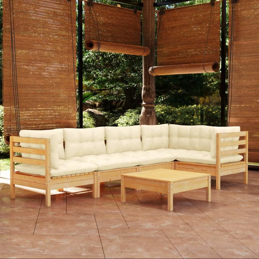 6 Piece Patio Lounge Set with Cream Cushions Pinewood,Pinewood Patio Lounge Set | Modular Outdoor Furniture for Relaxation and Comfort Patio Furniture Sets, Outdoor Furniture Sets