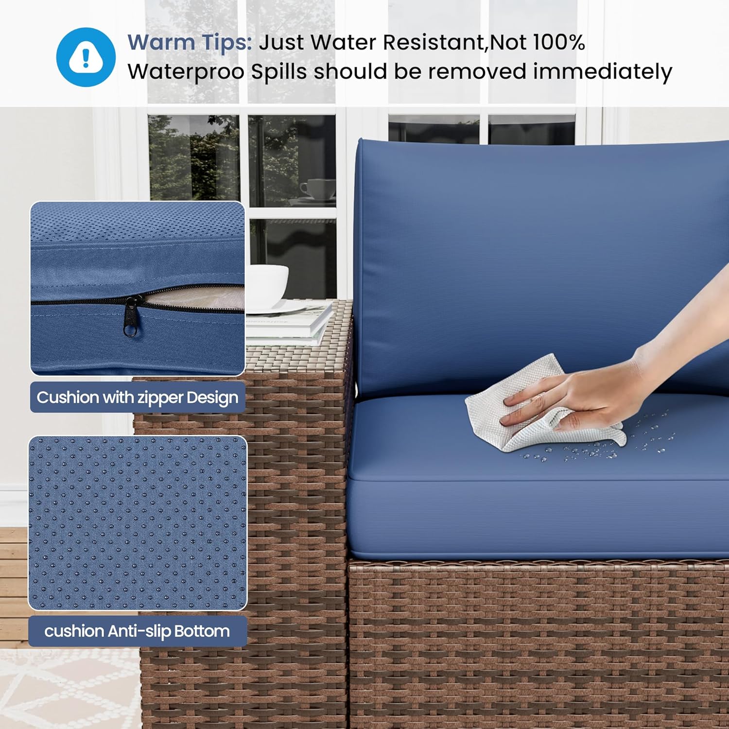 Amopatio Outdoor Sectional with Fire Pit Table, 8 Inch Armrest Patio Furniture Set with Waterproof Cover for Garden Backyard, 4'' Thickened Cushion