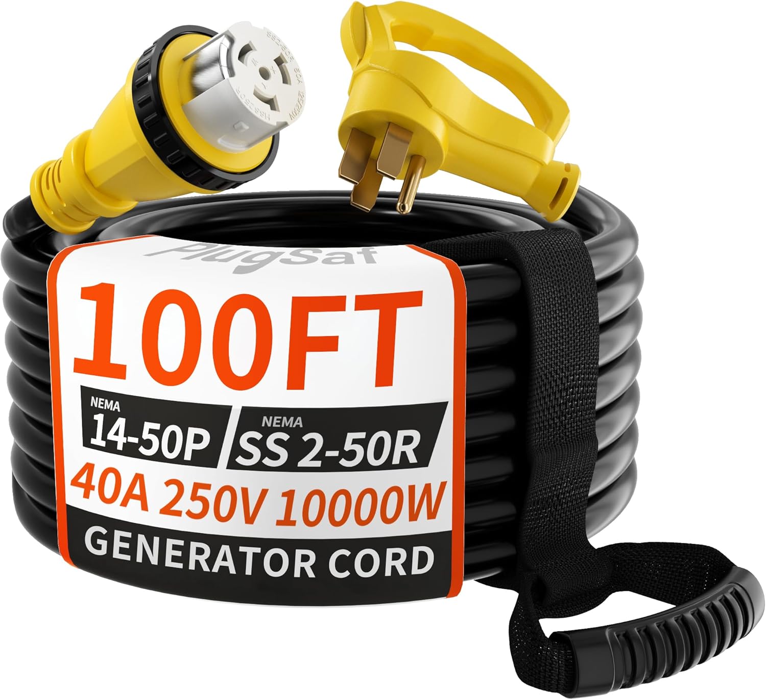 40 Amp Generator Cord, 100FT 40 Amp RV Extension Cord with Twist Lock, Generator Cable 40A 4 Prong Yellow, NEMA 14-50P/SS2-50R Heavy Duty STW Wire for RV Camper & House