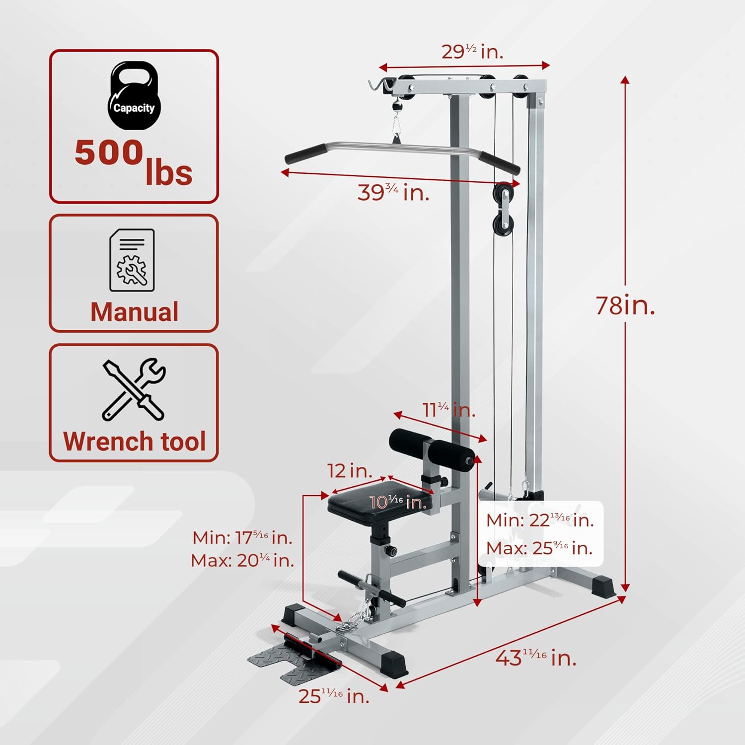 Yes4All LAT Pull Down Machines, LAT Row Cable Machine, LAT Tower with Additional Pulley Cable, High & Low Pulley Stations
