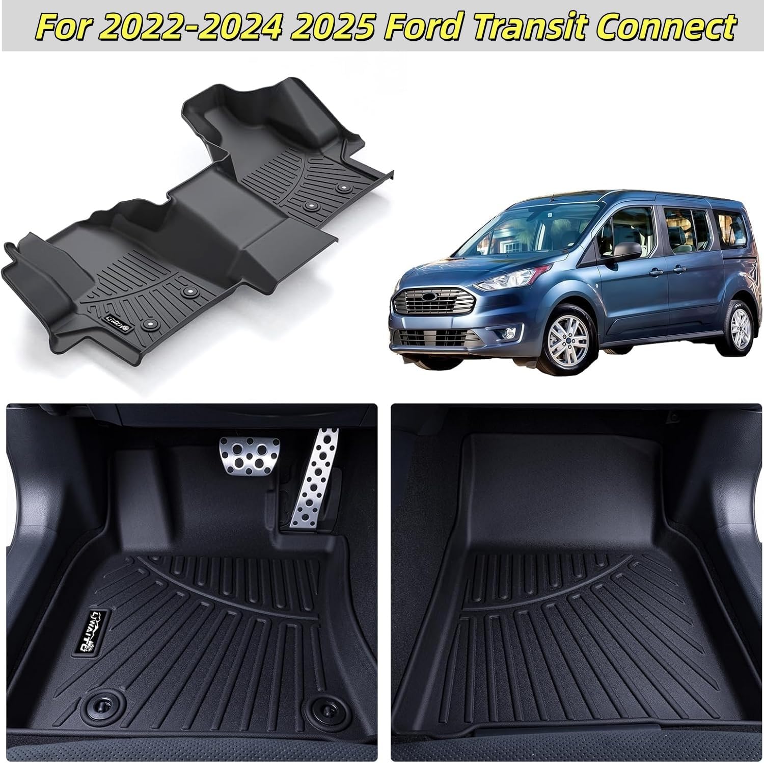 Floor Mats Fits 2022-2024 2025 Ford Transit Connect, TPE All Weather Protection Transit Front Row mat, Black Van Liners mat Accessories