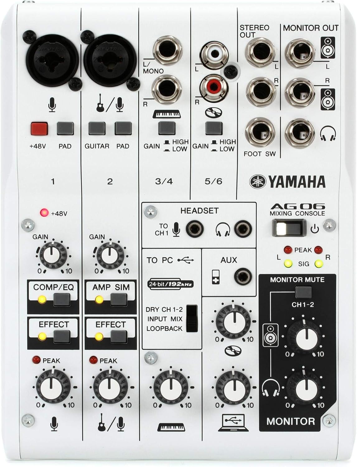 Yamaha AG06 6-Channel Mixer / 2 Microphone , White