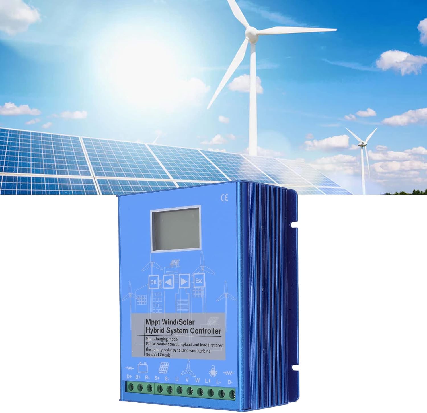 Wind Solar Hybrid Controller, 12V 24V MPPT Boost Charging LCD Display, Multifunctional Wind Energy Controller for Off Grid System (GPI-1010K)