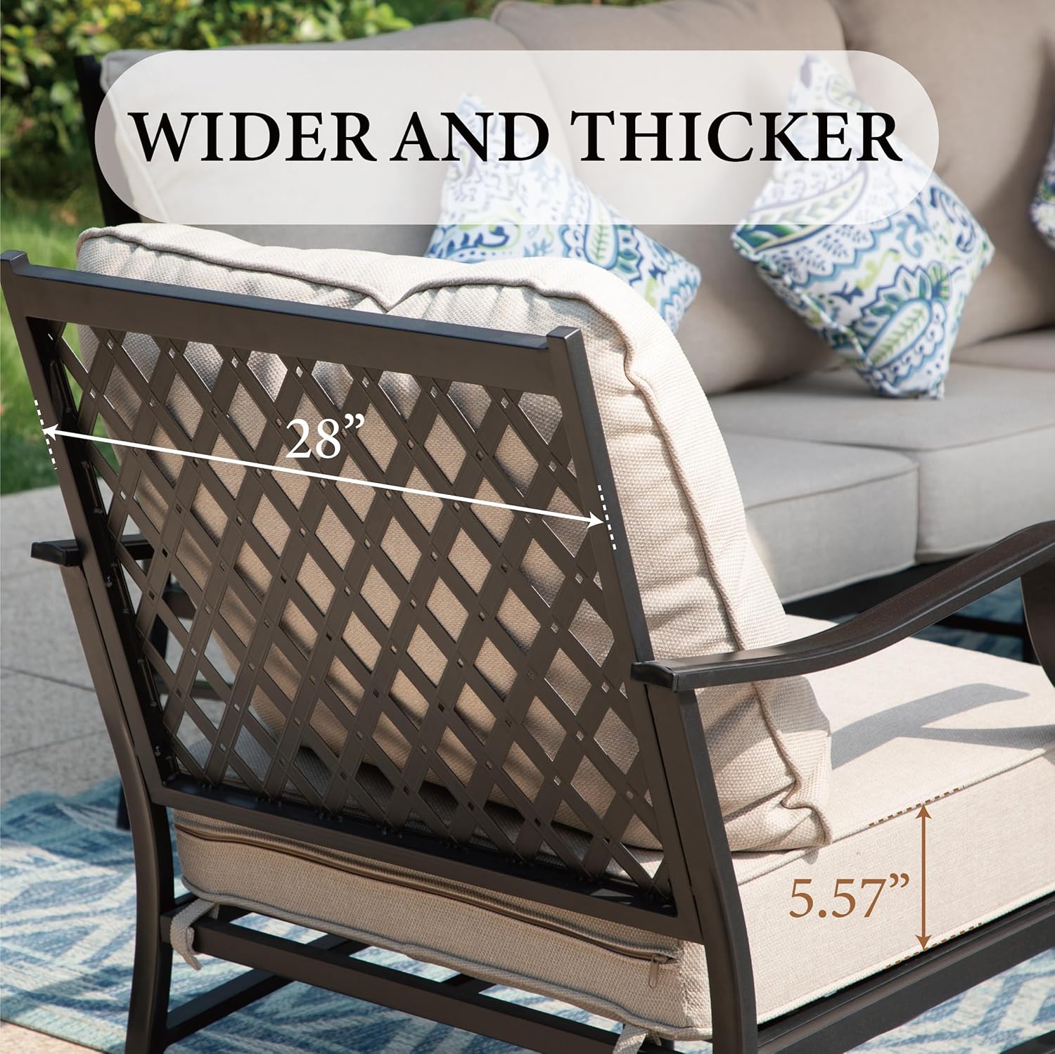 Patio Furniture Set with Firepit Table, 6 Pcs Metal Outdoor Conversation Set, 2 X Swivel Chairs, 1 X 3-Seater Sofa and 2 X Ottomans with 5.75