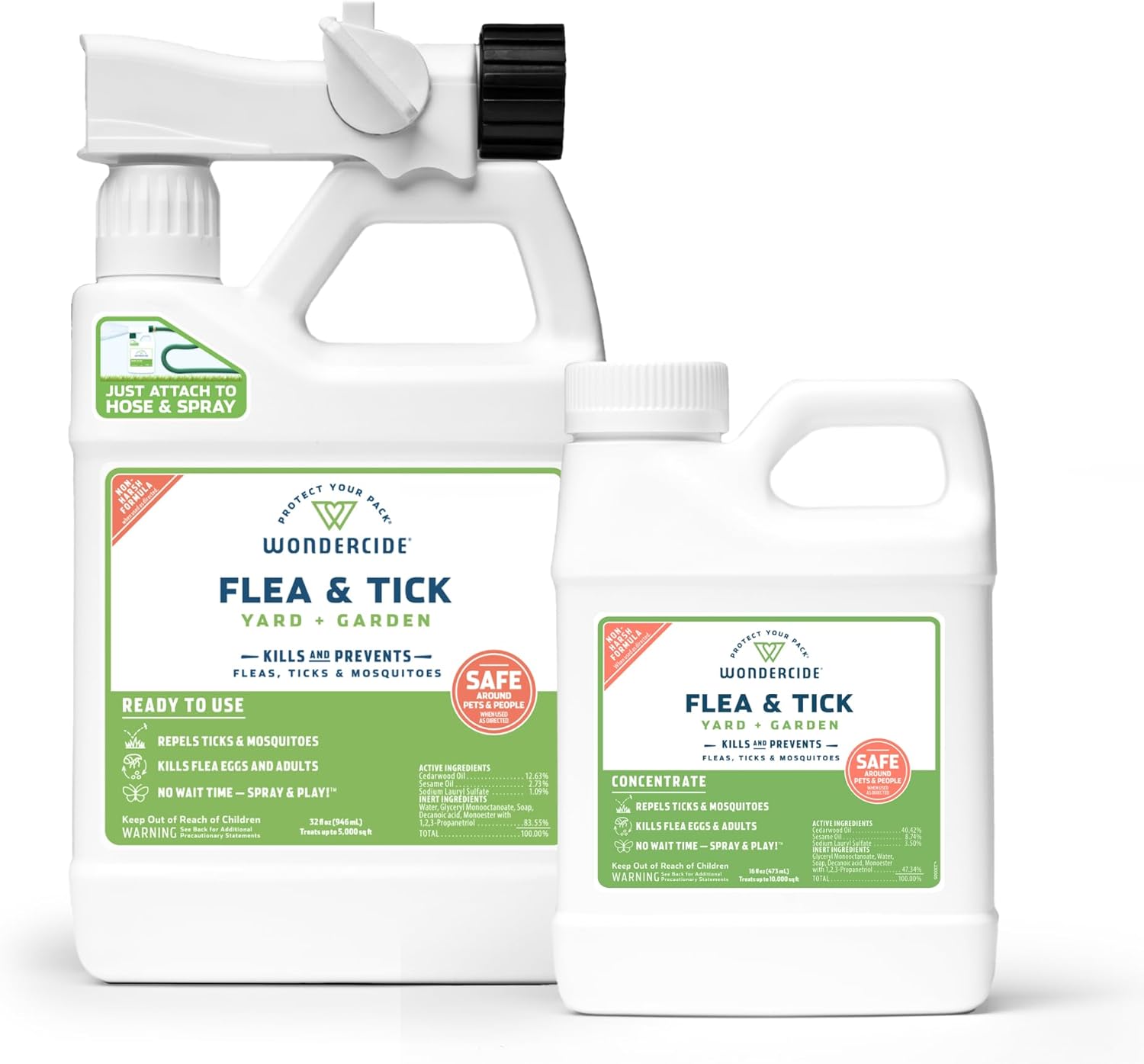 Wondercide - Flea, Tick, and Mosquito Yard Spray Refill Starter Kit - Powered by Natural Essential Oils – Insect Killer and Repellent - Lawn Treatment - 32 oz Ready to Use and 16 oz Concentrate