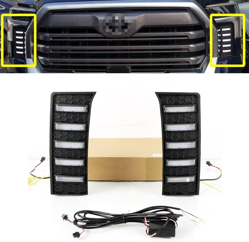 LED DRL Fog Lights with Amber Sequential Turn Signal Driving Lights Fit for 2022 2023 2024 2025 Toyota Tundra Front Bumper Fog Lamps Daylight Accessories
