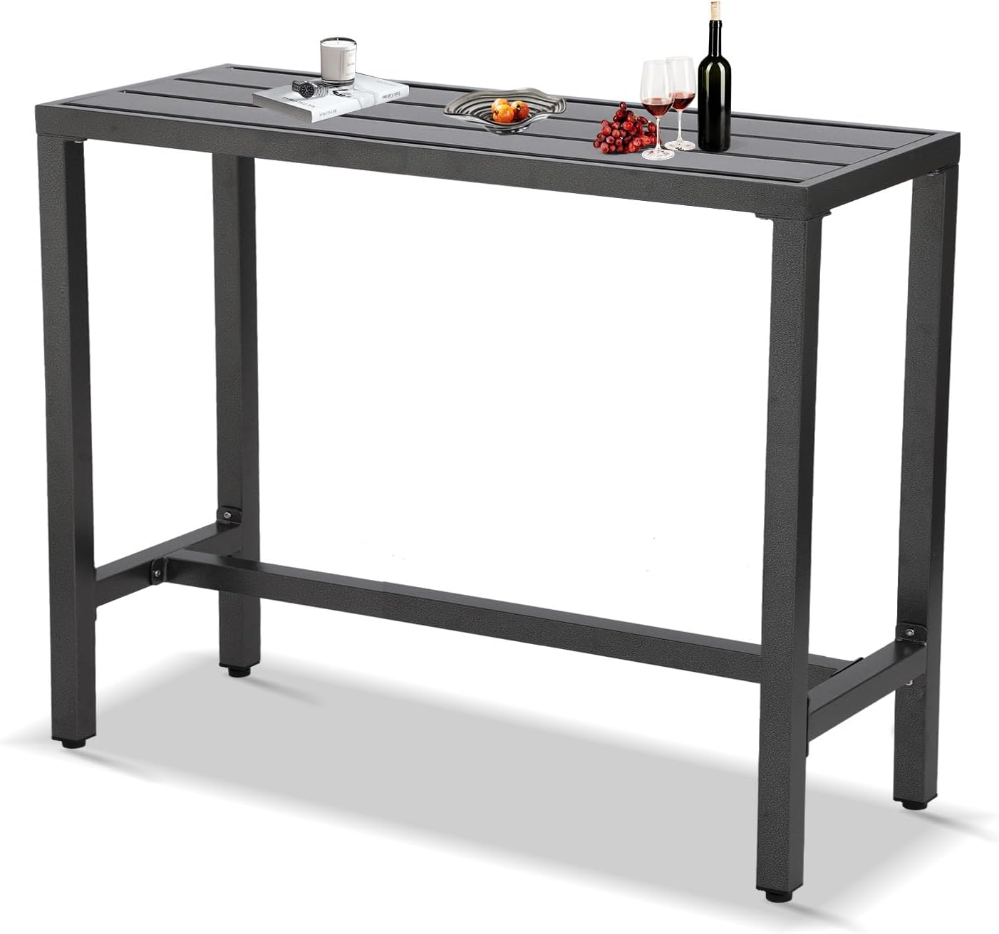 Outdoor Bar Table, Patio Console Pub Height Tables with Powder Coated Steel Frame, Weather Resistant Waterproof Top for Hot Tub, Balcony, Garden, Yard, Poolside (Grey, 55