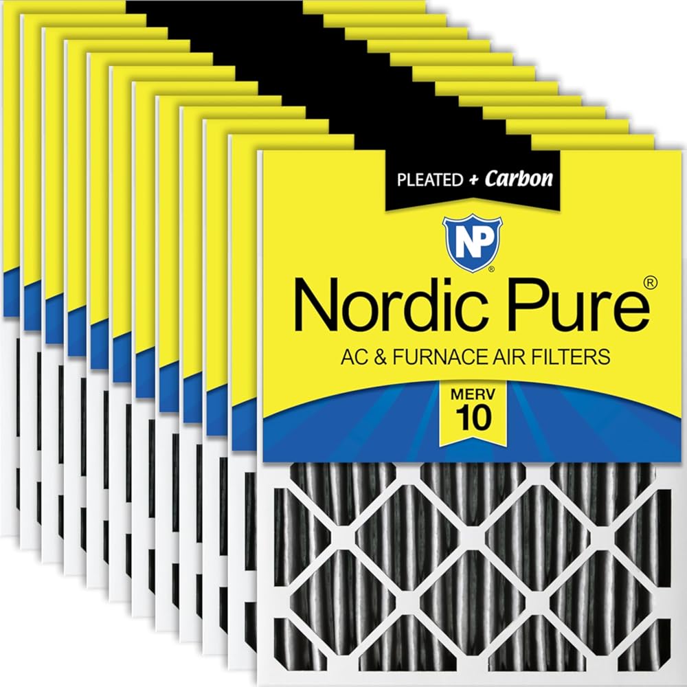 Nordic Pure 15x20x2 (14 1/2 x 19 1/2 x 1 3/4) Furnace Air Filters MERV 10 Pleated Plus Carbon 12 Pack