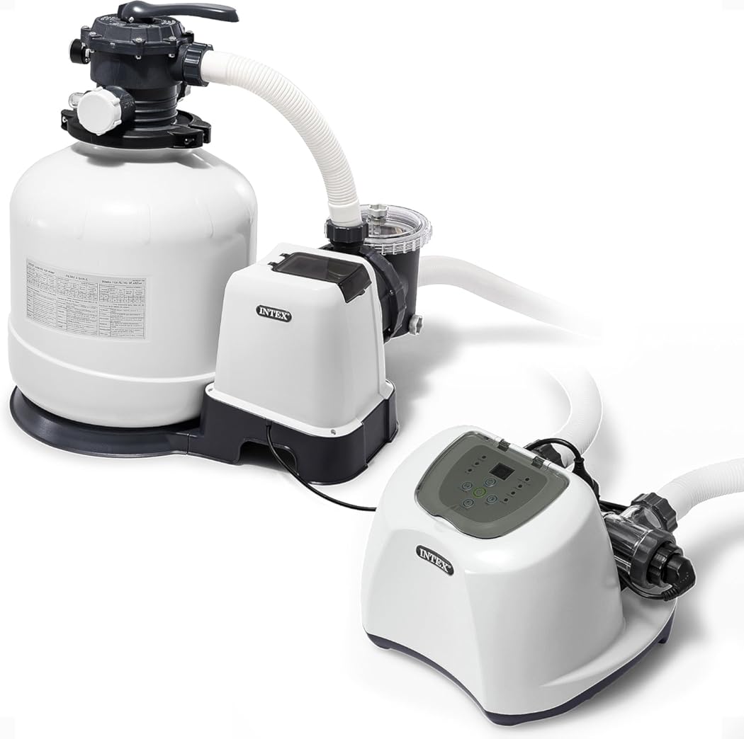 Intex 3000 GPH Sand Filter Pump with Built-In Timer and Krystal Clear Saltwater System Maintenance Set for Above Ground Outdoor Swimming Pools