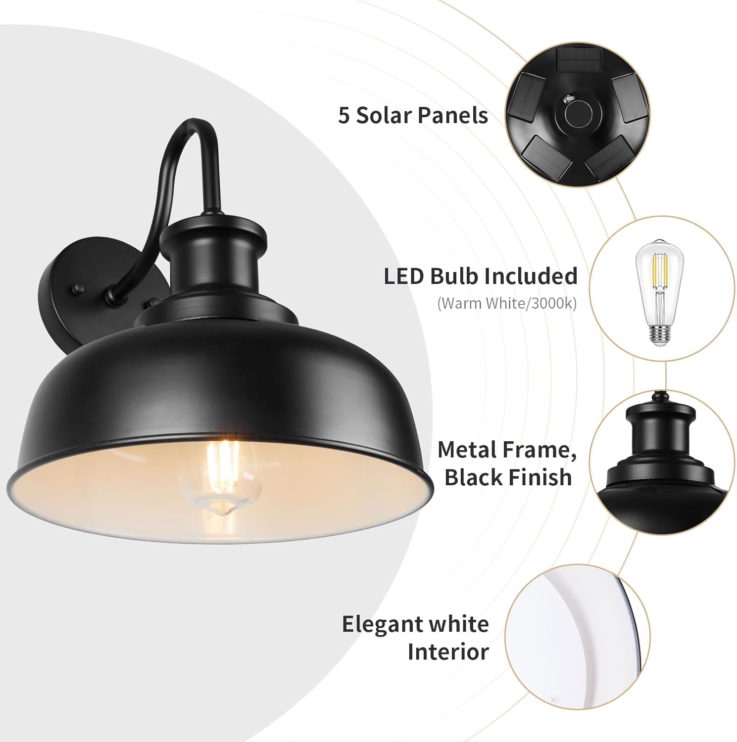 Solar Barn Lights for Outside, Outdoor Wall Lights Solar Powered, Farmhouse Exterior Wall Sconces, Industrial Exterior Lighting Fixture, Rustic Lantern for Garage, Barn, Shed,RZSR007-2