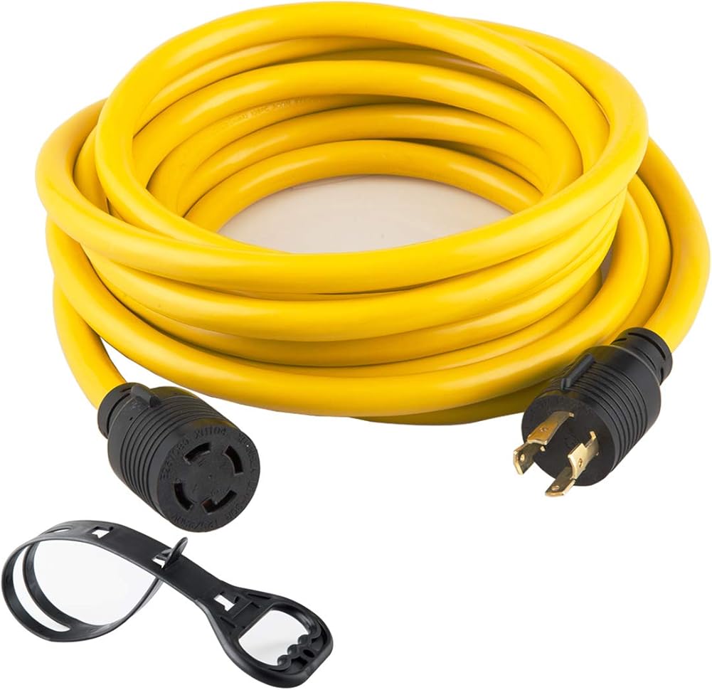 50 FEET Heavy Duty Generator Locking Power Cord NEMA L14-30P/L14-30R,4 Prong 10 Gauge SJTW Cable, 125/250V 30Amp 7500 Watts Yellow Generator Lock Extension Cord with UL Listed Yodotek