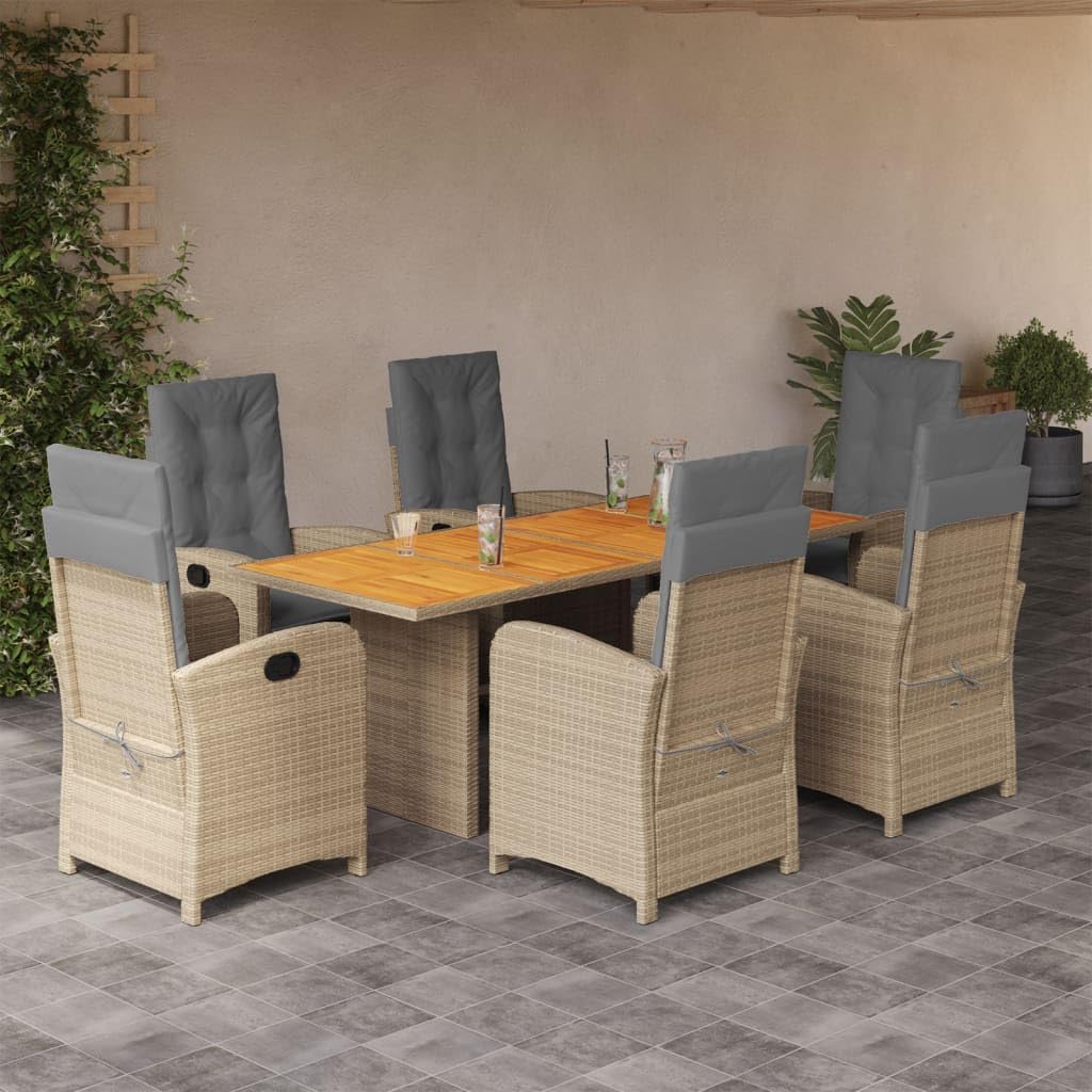 7 Piece Patio Dining Set with Cushions Gray Poly Rattan Garden Furniture