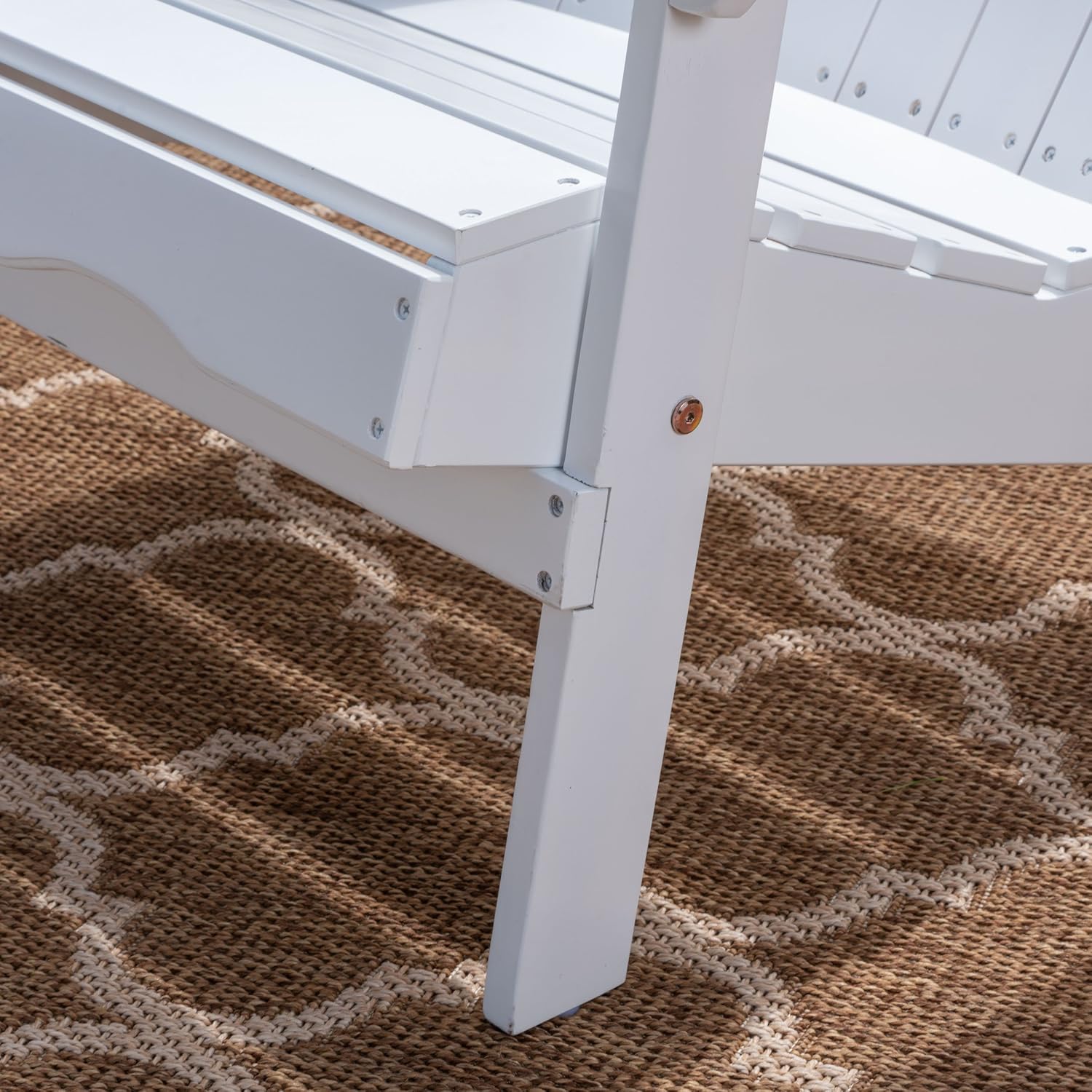 GDFStudio Outdoor 5 Piece Acacia Wood/Light Weight Concrete Adirondack Chair Set with Fire Pit, White Finish and Natural Stone Finish