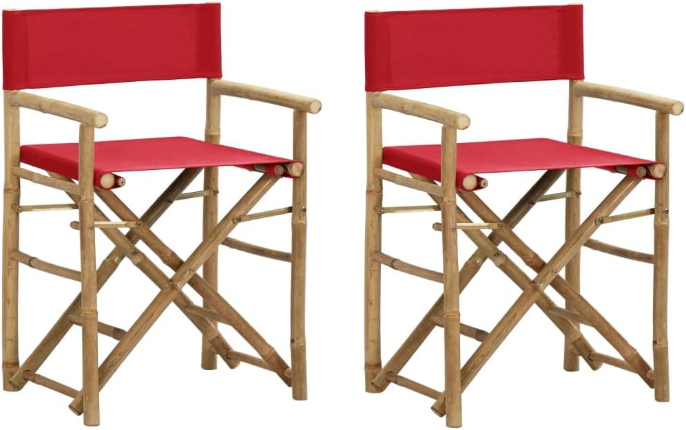 Folding Director's Chairs 2 pcs Red Bamboo and Fabric,Folding Bamboo Director's Chair for Ultimate Relaxation in Garden and Patio Outdoor Furniture, Outdoor Chairs