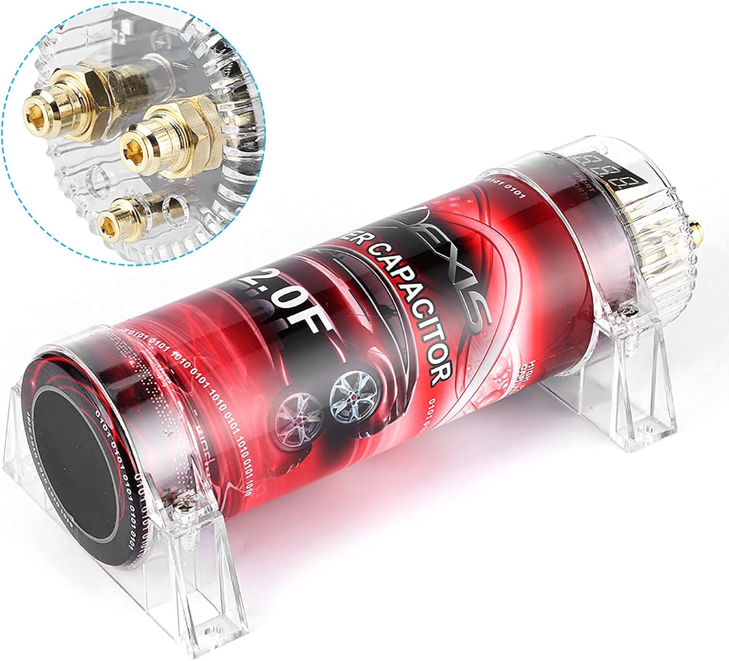 Power Capacitor, 2 Stiffening Capacitor Power Cap with Voltage Regulator, Red LED 10-16V DC for Amplifier Power Stabilizer