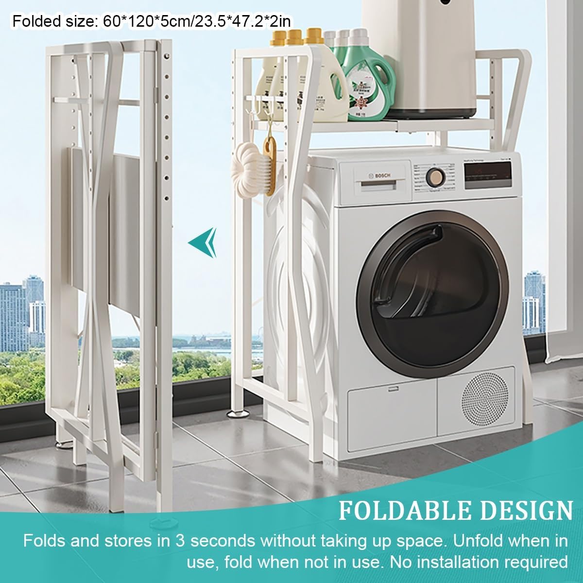 Washer Dryer Stacking Rack Stand,Heavy Duty Over Washer Dryer Shelves With Adjustable Shelf,Drum Washing Machine Cabinet,Adjustable Bathroom Organization,Washing Machine Shelf,For