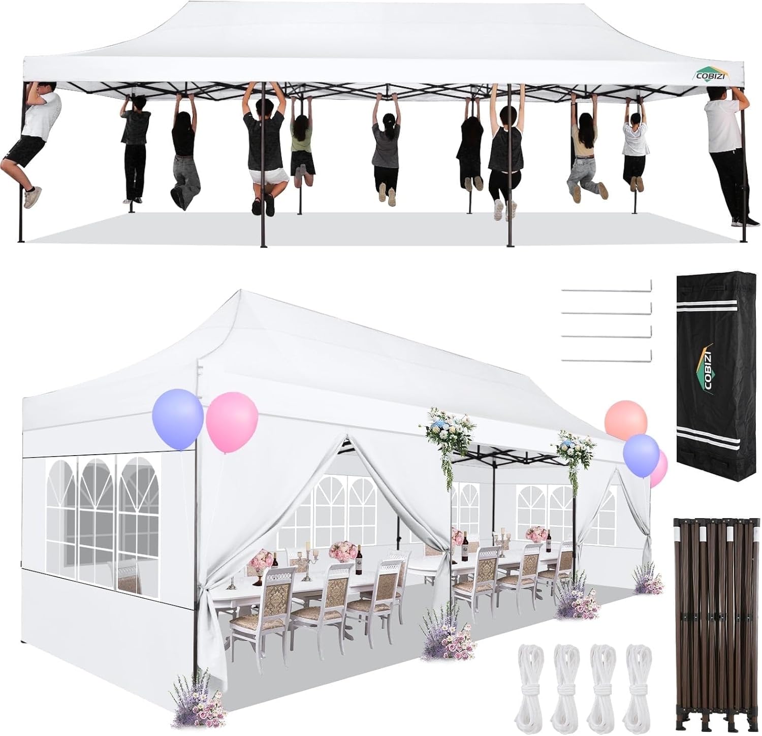 COBIZI 10x10 Pop up Canopy with 4 Removable Sidewalls, Sandbags, Stakes & Ropes, UPF 50+ Easy Setup Canopy Tent Waterproof Outdoor Instant Portable Shelter for Business, Events, Vendor, Blue