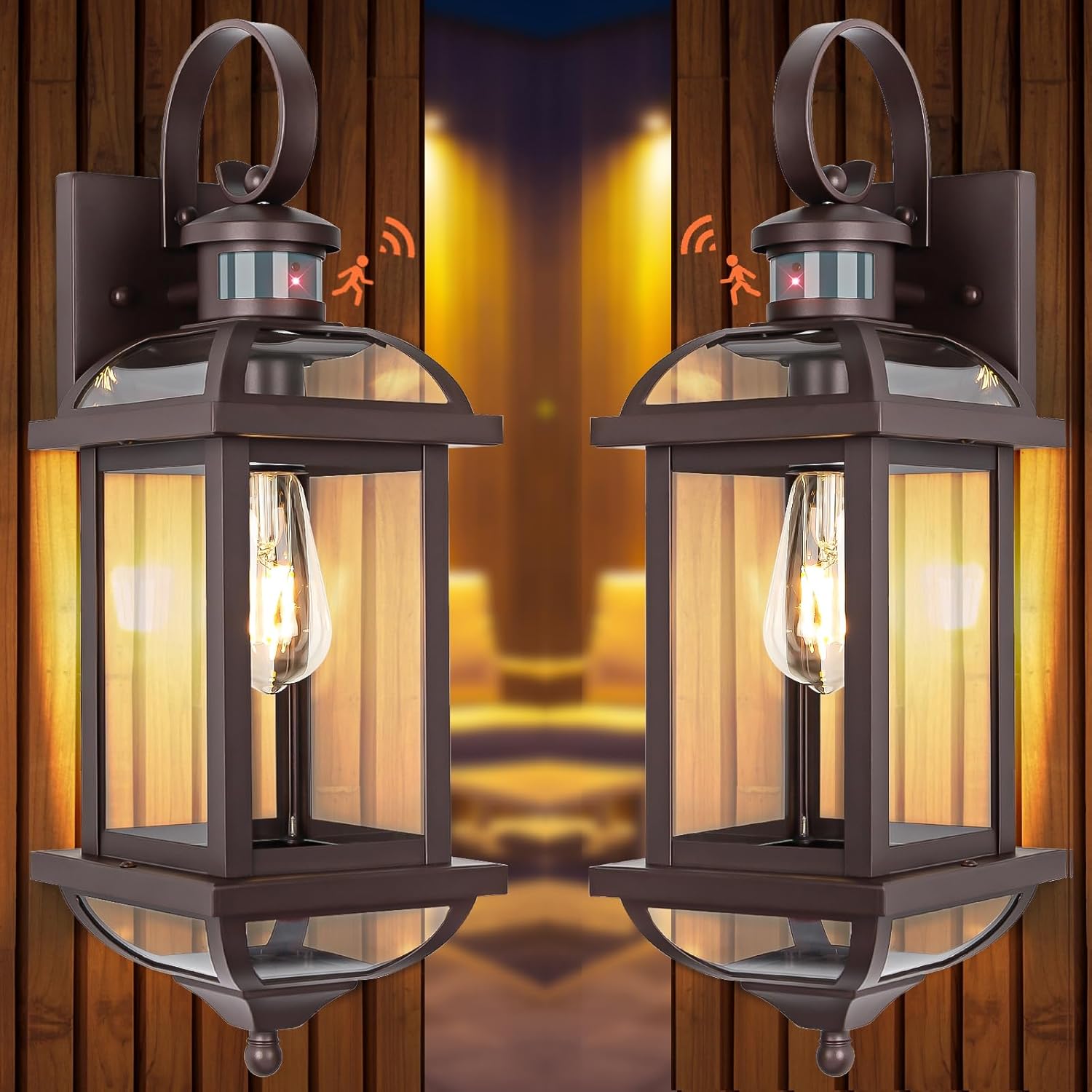 Motion Sensor Outdoor Lights Dusk to Dawn, 19 Inch Enclosed Bottom Anti-Rust Aluminum Oil Rubbed Bronze Porch Lighting Large Exterior Light Fixtures 2 Pack Outdoor Coach Lights for House