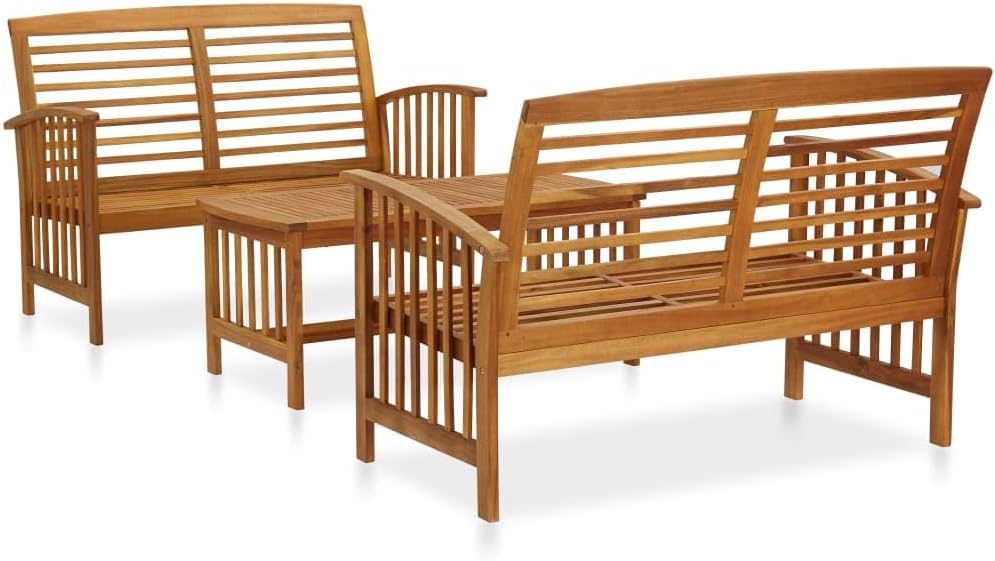 3 Piece Patio Lounge Set Solid Acacia Wood Garden Furniture