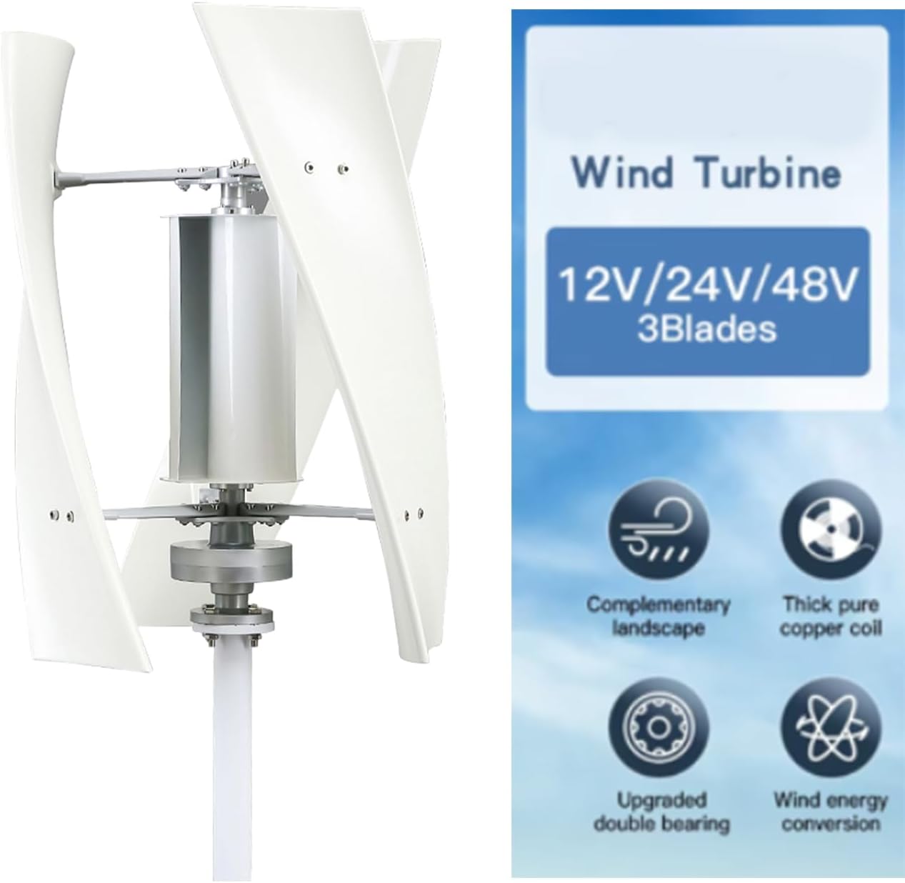 3000W No Noise Wind Turbine Generator Kit,12V 24V 48V 3 Blade W/Controller Magnetic Levitation Wind Turbine for Home Boats, Gazebos, Cabins