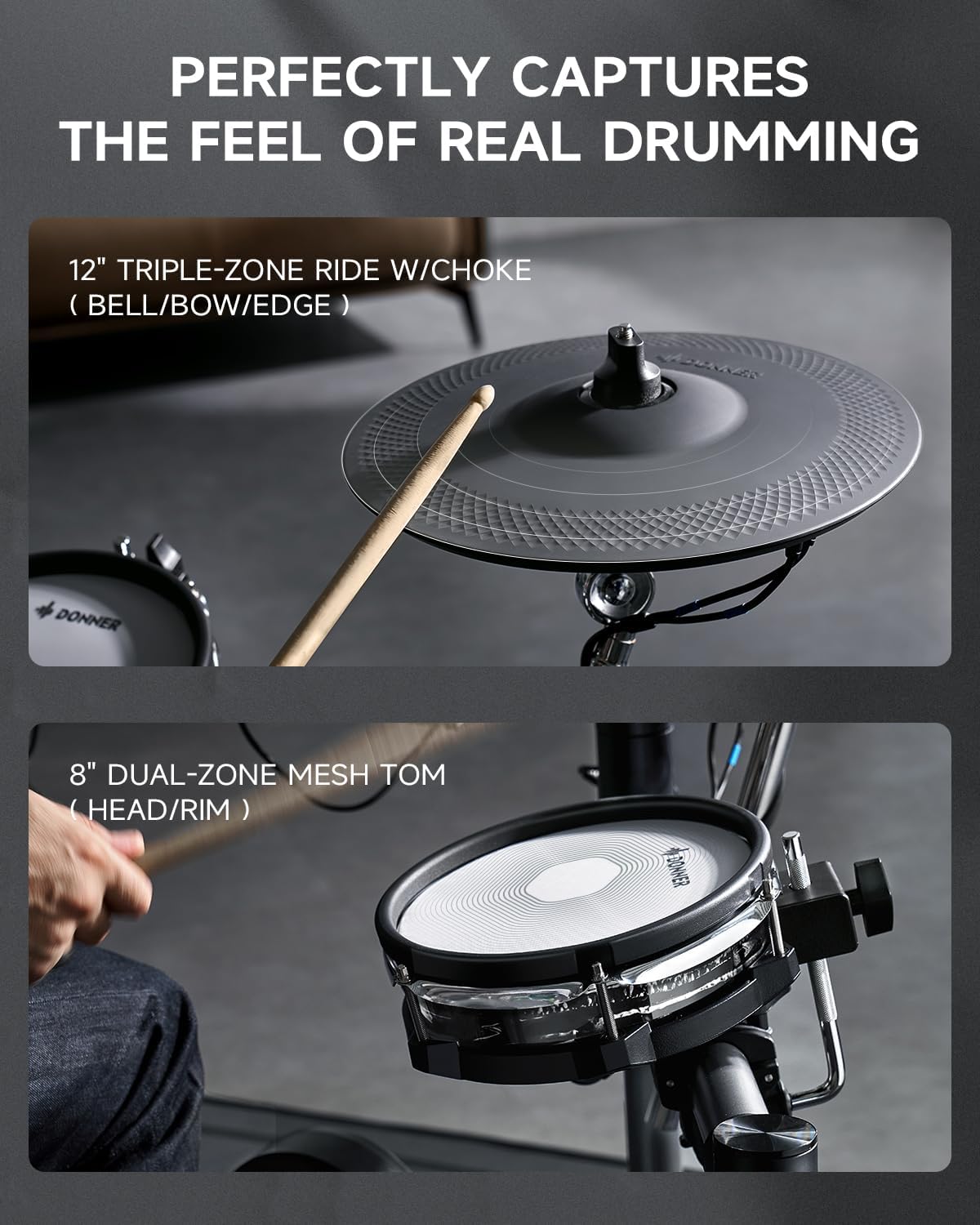 Donner Beat Electronic Drum Set, Electric Drum Kit with Quiet Mesh Drum Pads, 12