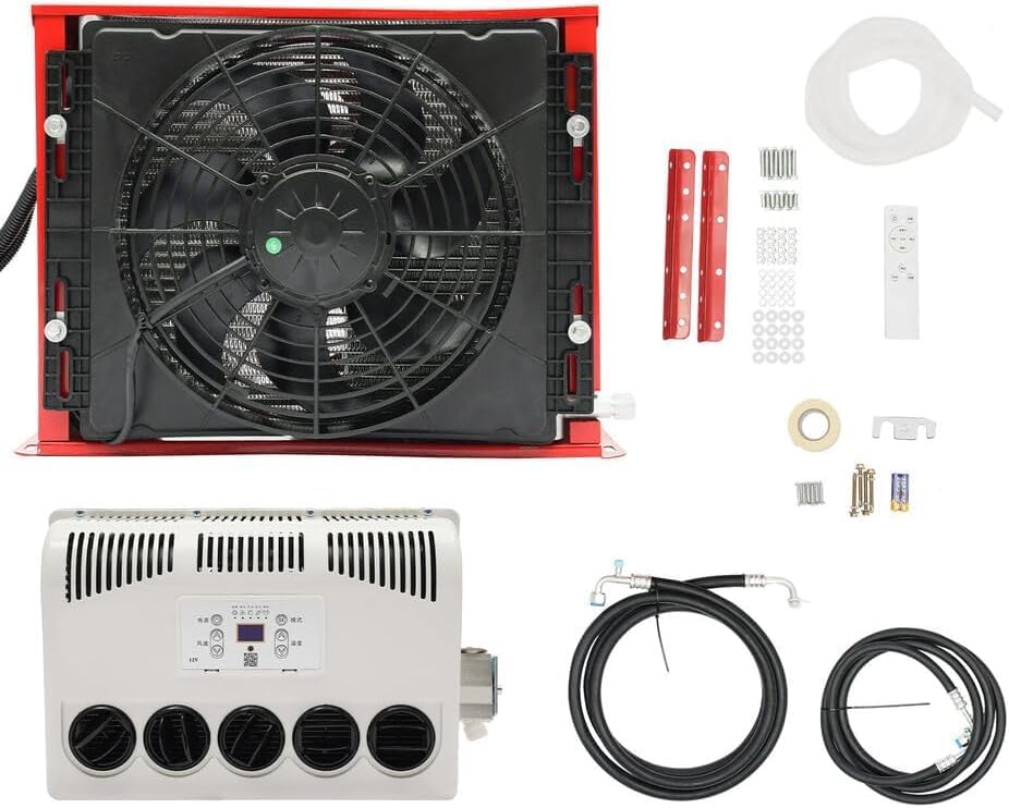 12V AC Unit RV Air Conditioner Mini Split 11000BTU Electric Truck Air Conditioner for Semi Motorhome Trucks Bus Trailers Camper Van,Remote Control,Fast Cooling,Low Noise (Only Cooling-1)