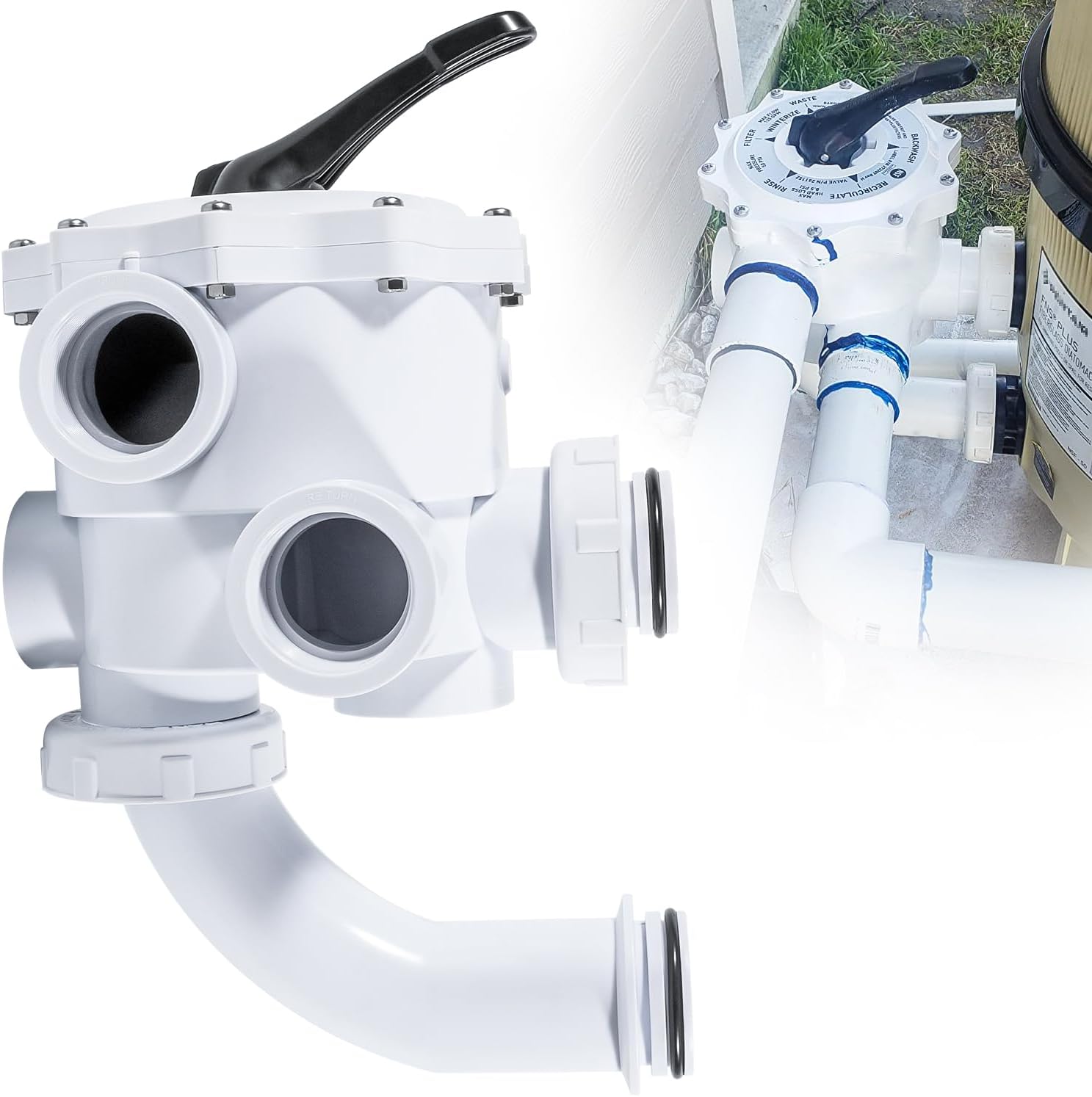 E-cowlboy 261152 2-Inch Threaded Multiport Valve for FNS, FNS Plus, Nautilus Plus Pool and Spa D.E. Filters Side Mount Rebuild Kit 7.5