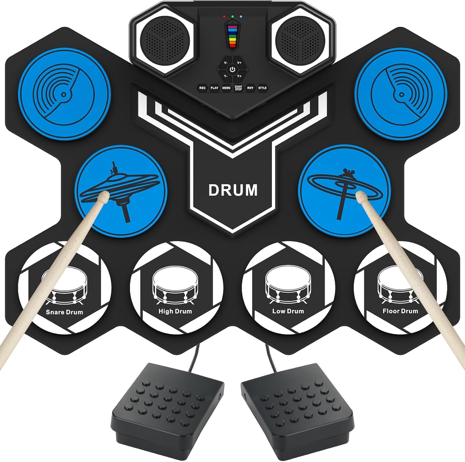 Electric Drum Set, 9 Drums Portable Practice Pad, Electronic Drum Kit with Built in Speakers, Drum Sticks, Headphone Out Jack, Christmas Birthday Gifts for Kids and Adults