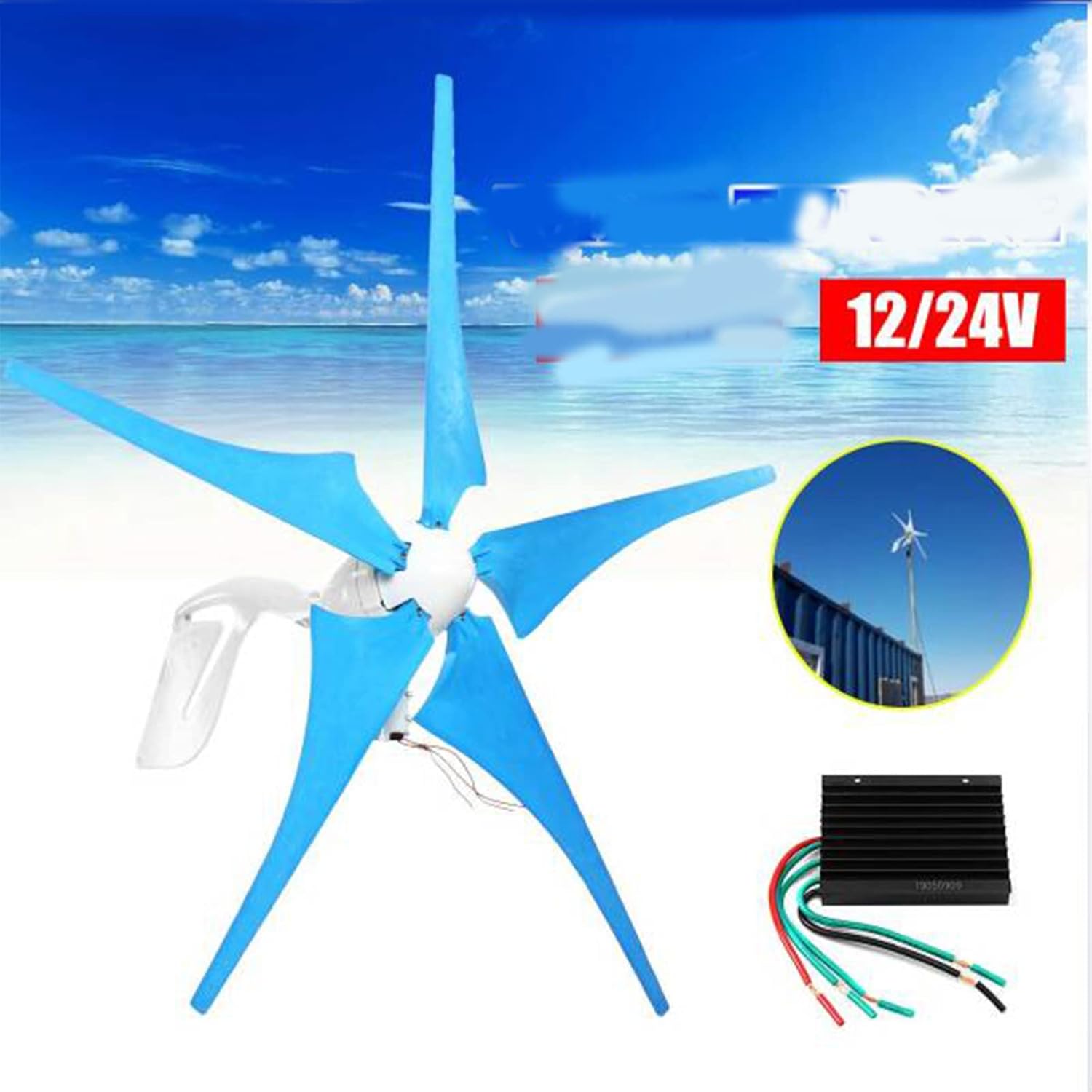 12V/24V/48V DC Windmill Power Generator Kit, 3000W 5-Blade Automatically Adjust The Windward, 3 Phase AC Permanent Magnet Generator Kit with Controller(White)
