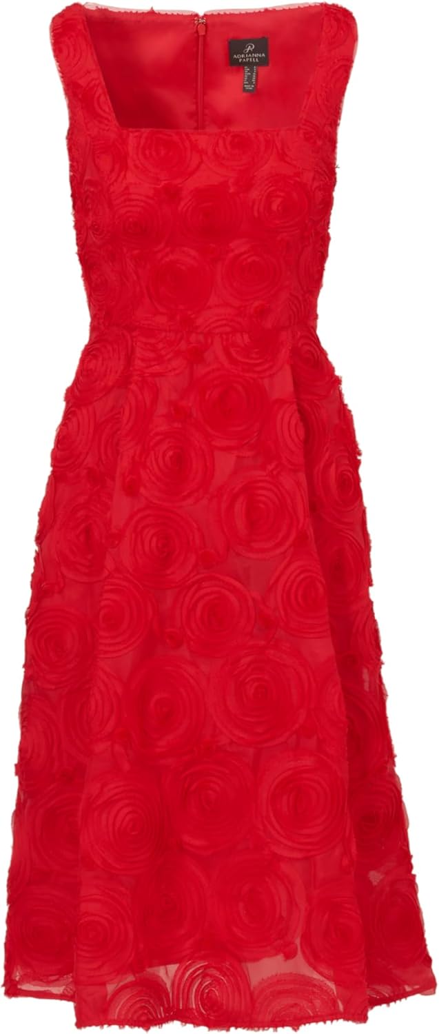 Adrianna Papell Womens Soutache Rosette Midi Dress
