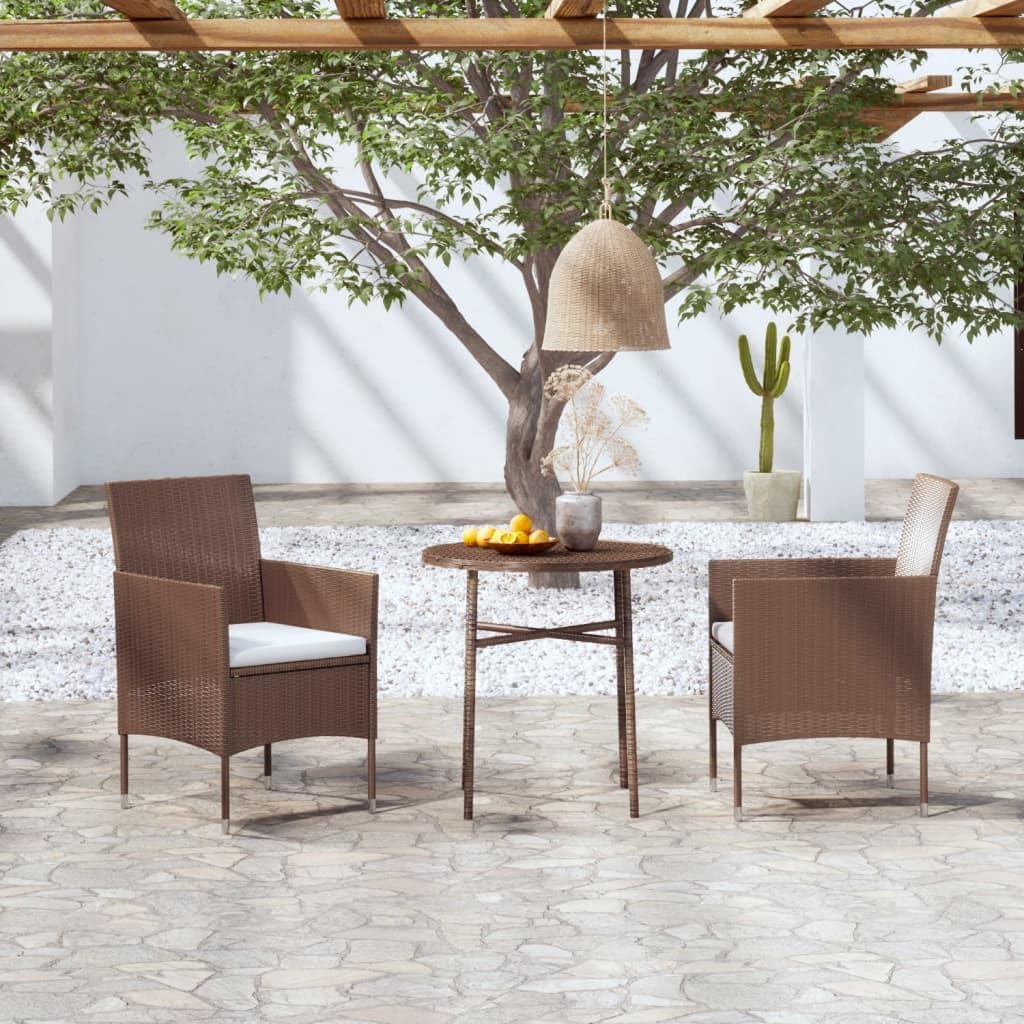 Patio Set 3 Piece Patio Dining Set Poly Rattan Brown
