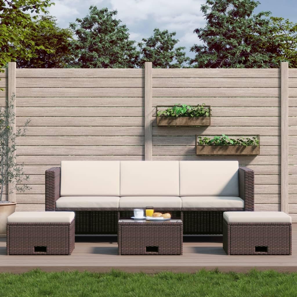 4 Piece Patio Lounge Set with Cushions Poly Rattan Brown,Versatile Rattan Garden Sofa Set with Table and Ottomans for Outdoor Comfort and Storage Patio Furniture Sets, Outdoor Furniture Sets