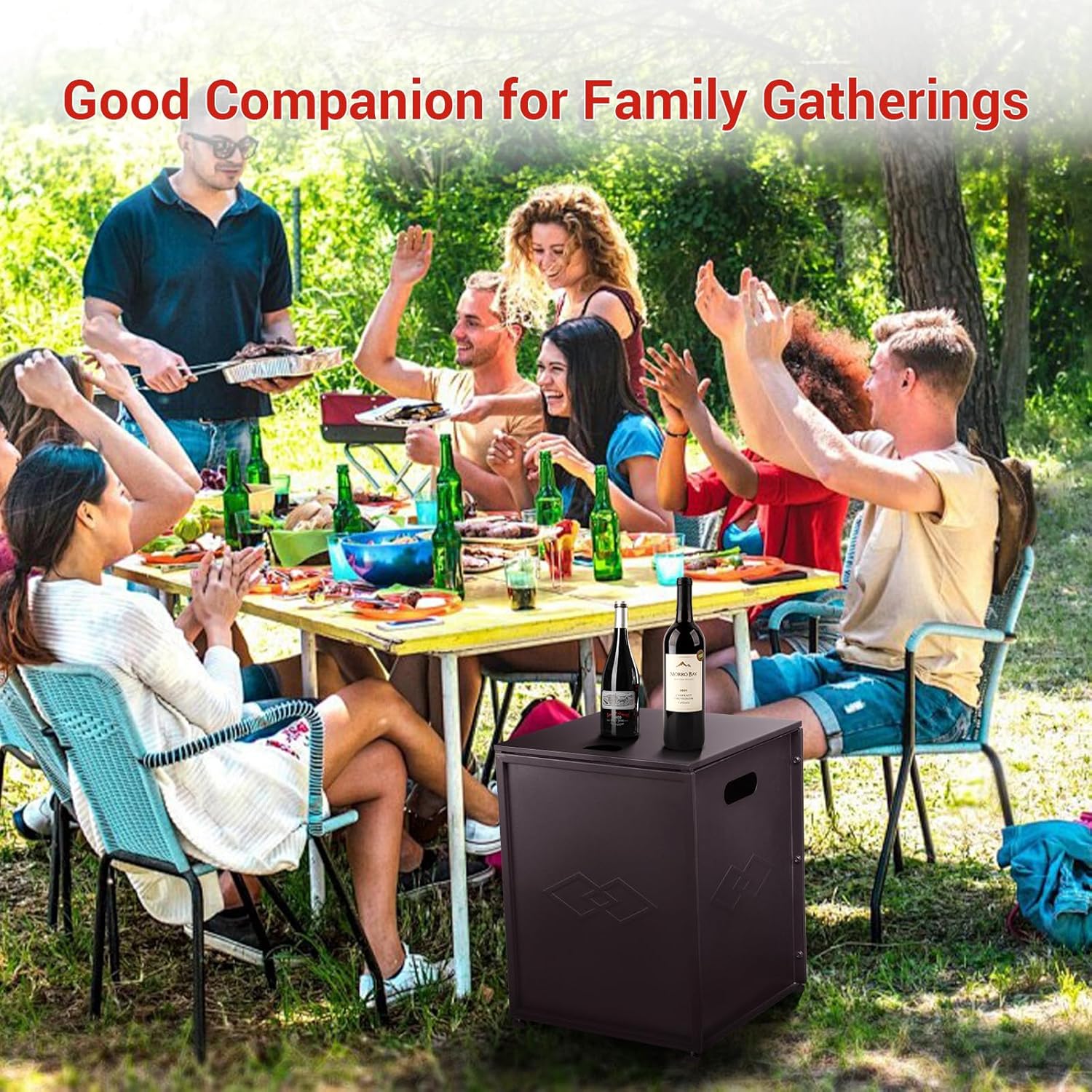 20 lbs Propane Tank Cover Table, Dual-Function Hideaway Side Table with Adjustable Wheels & Lockable Lid, Waterproof Steel Storage for Fire Pit, Patio, Deck, Gas Grill & Griddle