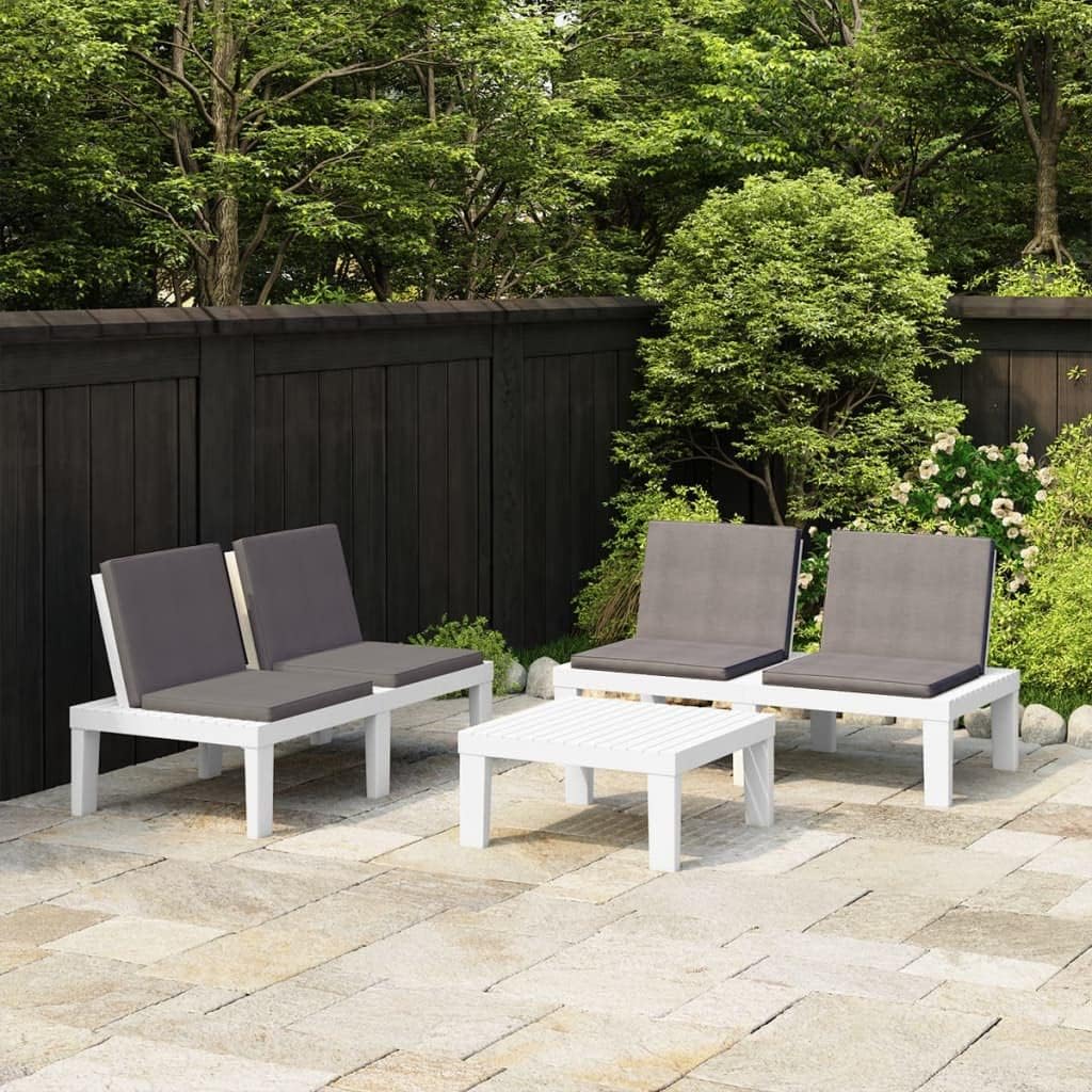 3 Piece Patio Lounge Set with Cushions Plastic White,Patio Lounge Set with Durable Plastic Construction and Comfortable Anthracite Cushions Patio Furniture, Outdoor Furniture Sets